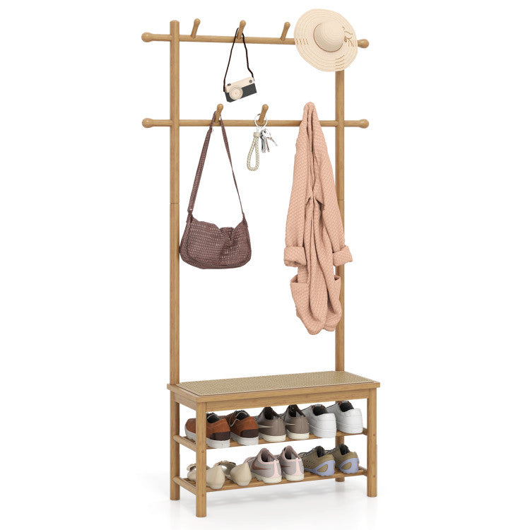 Giantex 3-in-1 Hall Tree with Bench and Shoe Storage Narrow Mudroom Storage Organizer