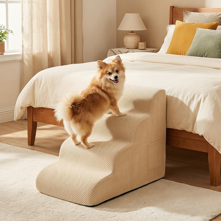 Giantex Dog Ramp Stairs for Bed with 4 Tiers High Density Foam Washable Cover Non-Slip