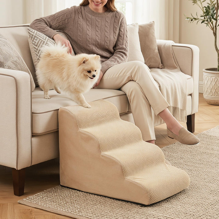 Giantex Dog Ramp Stairs for Bed with 4 Tiers High Density Foam Washable Cover Non-Slip