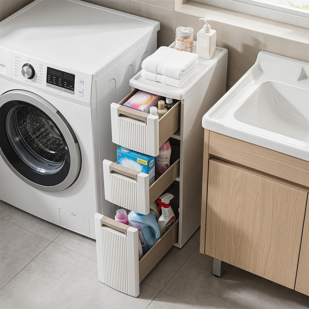 Giantex 3/4-Tier Narrow Storage Cabinet with Wheels for Small Spaces Bathroom Kitchen