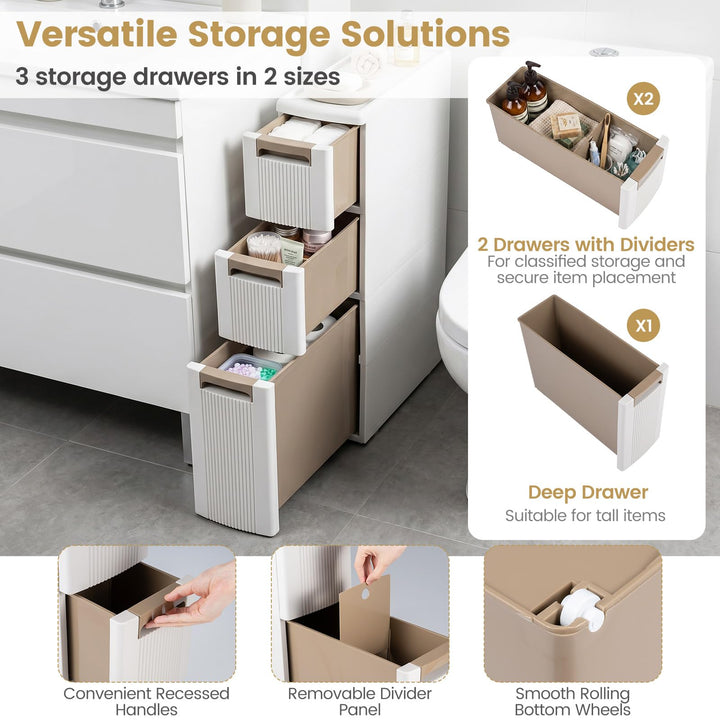 Giantex 3/4-Tier Narrow Storage Cabinet with Wheels for Small Spaces Bathroom Kitchen