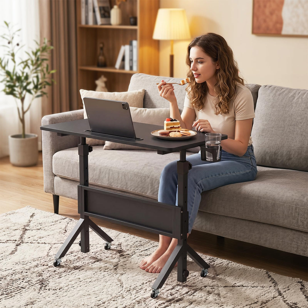Giantex 31.5 Small Mobile Standing Desk with Wheels &amp; Storage Basket &amp; Tablet Slot