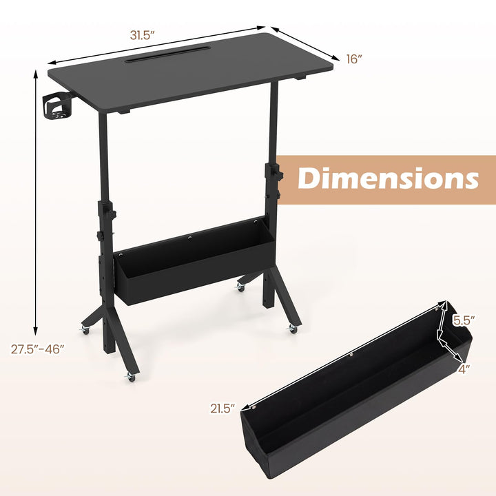 Giantex 31.5 Small Mobile Standing Desk with Wheels &amp; Storage Basket &amp; Tablet Slot