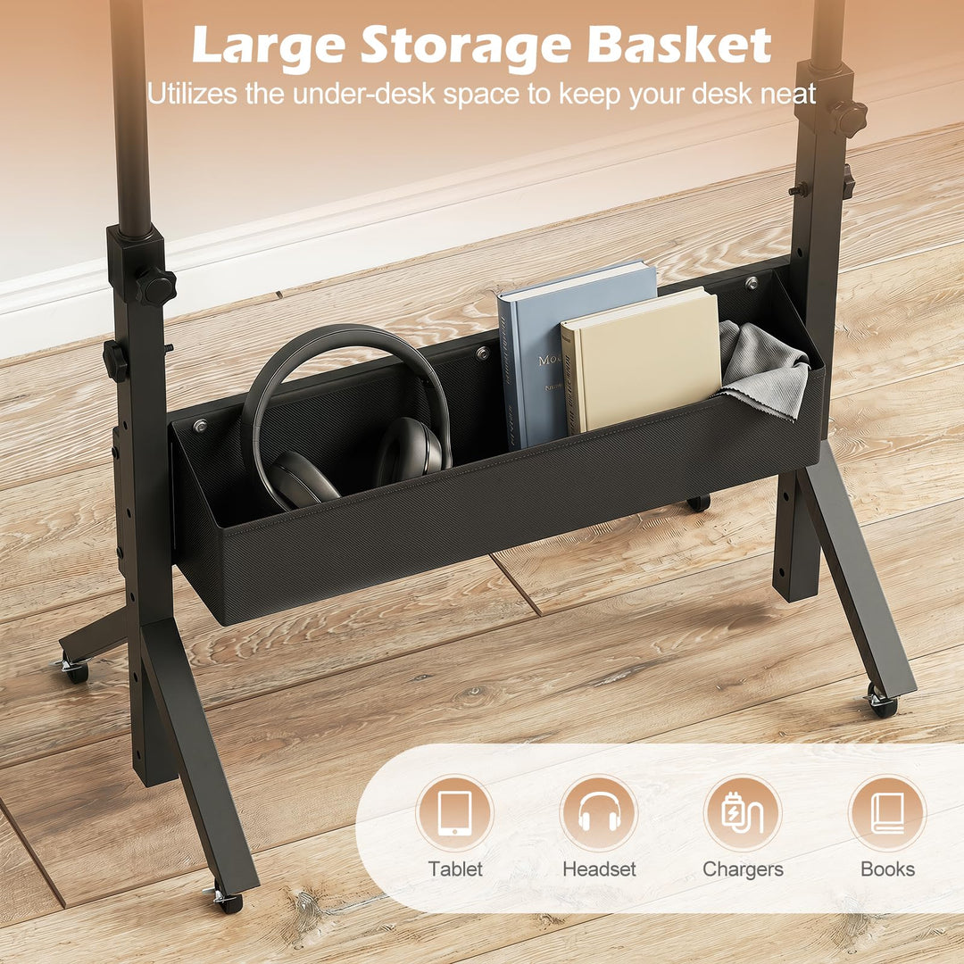 Giantex 31.5 Small Mobile Standing Desk with Wheels &amp; Storage Basket &amp; Tablet Slot