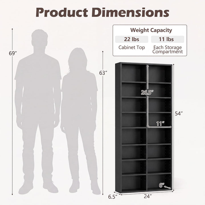 GIANTEX DVD Shelf | 16-Shelf Wide CD Rack with 12 Adjustable Shelves (1/2)