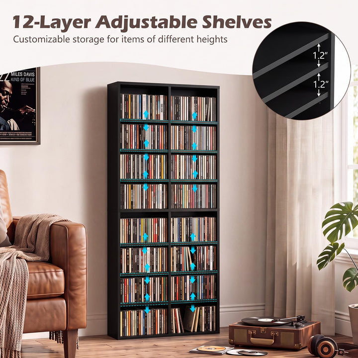 GIANTEX DVD Shelf | 16-Shelf Wide CD Rack with 12 Adjustable Shelves (1/2)