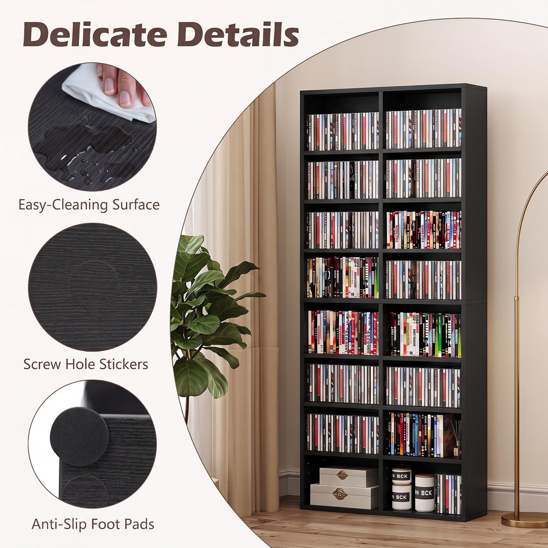 GIANTEX DVD Shelf | 16-Shelf Wide CD Rack with 12 Adjustable Shelves (1/2)