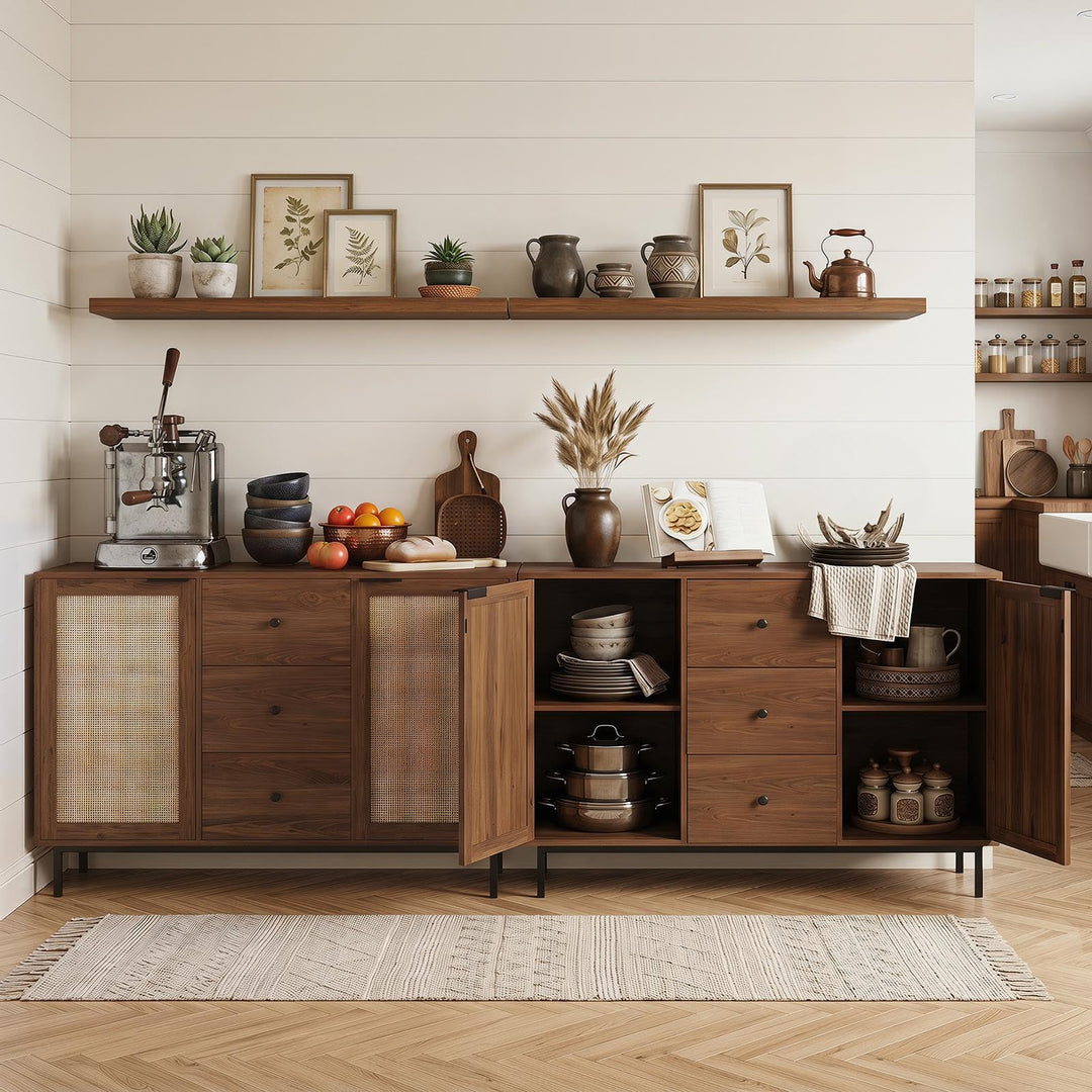 Giantex 47.5 Sideboard Buffet Cabinet with Storage with 2 Rattan Doors and 3 Drawers
