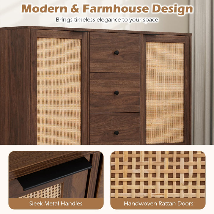Giantex 47.5 Sideboard Buffet Cabinet with Storage with 2 Rattan Doors and 3 Drawers