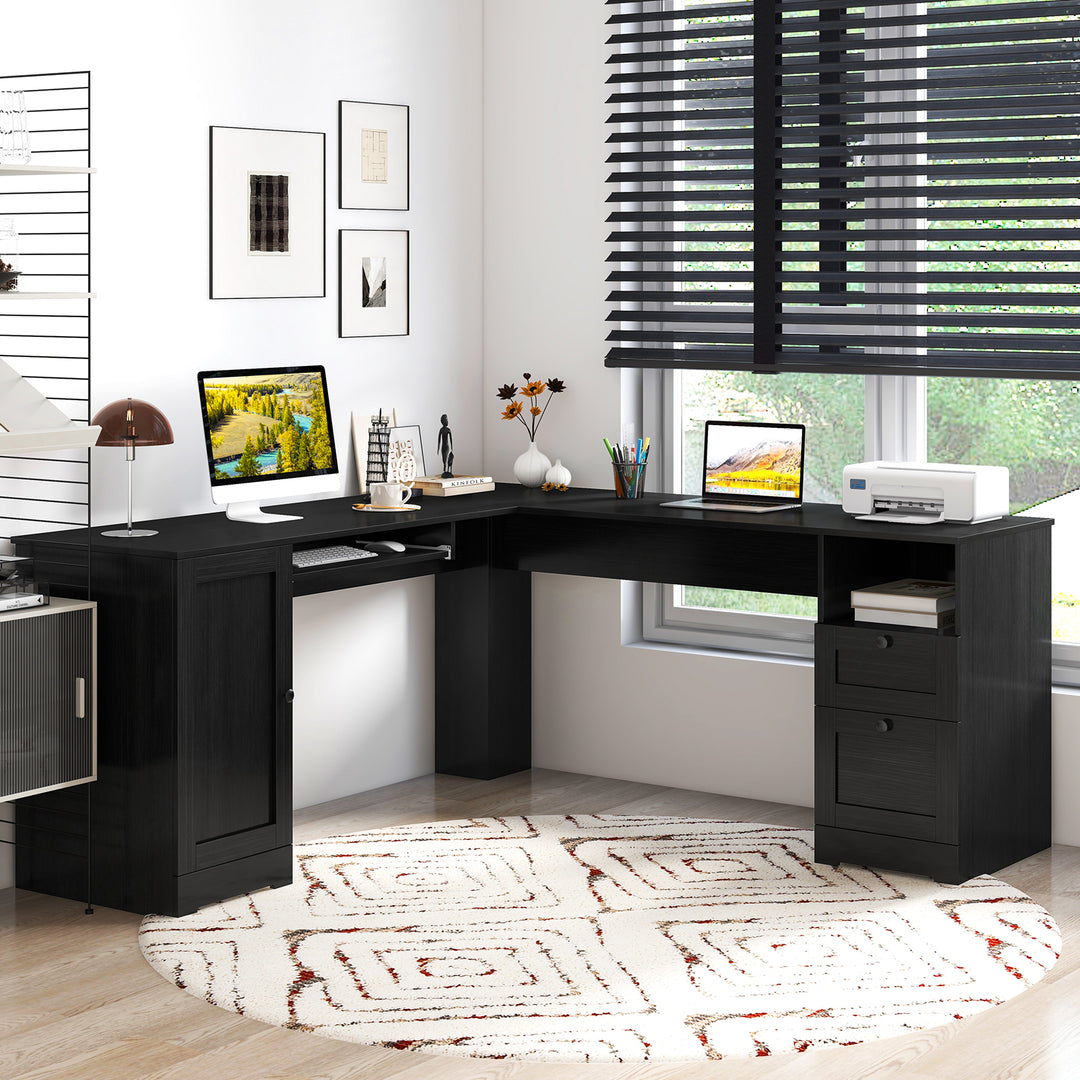 Giantex 66" L-Shaped Desk with Storage Drawers &amp; Charging Station