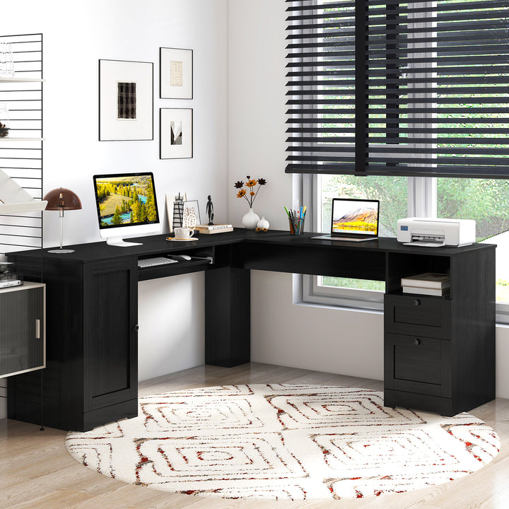 Giantex 66" L-Shaped Desk with Storage Drawers &amp; Charging Station