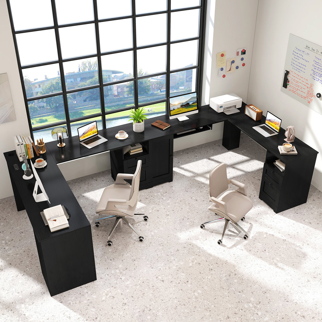 Giantex 66" L-Shaped Desk with Storage Drawers &amp; Charging Station