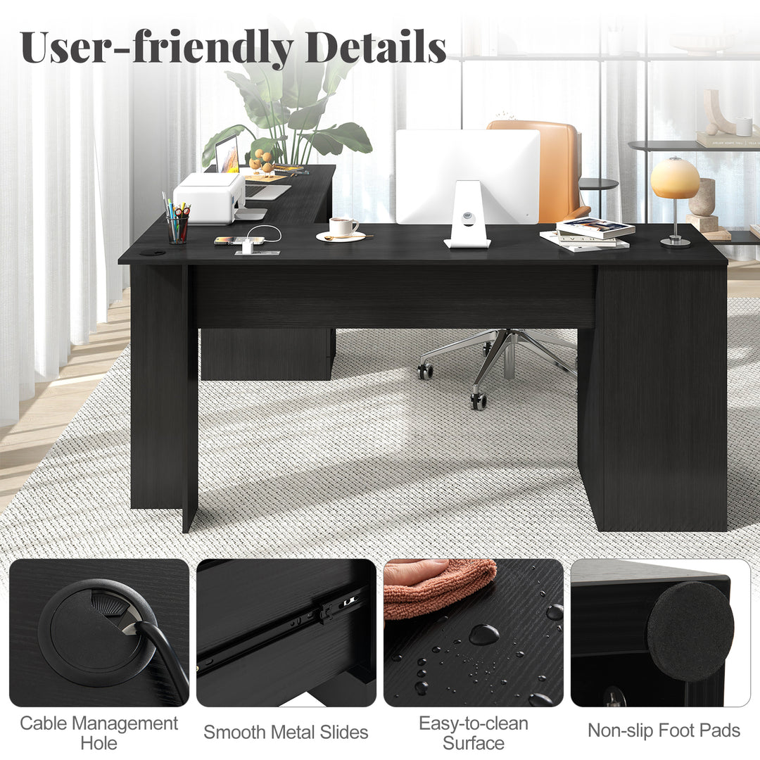 Giantex 66" L-Shaped Desk with Storage Drawers &amp; Charging Station