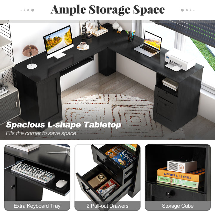 Giantex 66" L-Shaped Desk with Storage Drawers &amp; Charging Station