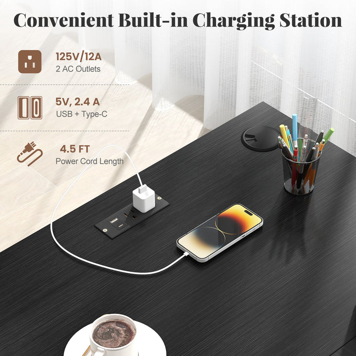Giantex 66" L-Shaped Desk with Storage Drawers &amp; Charging Station