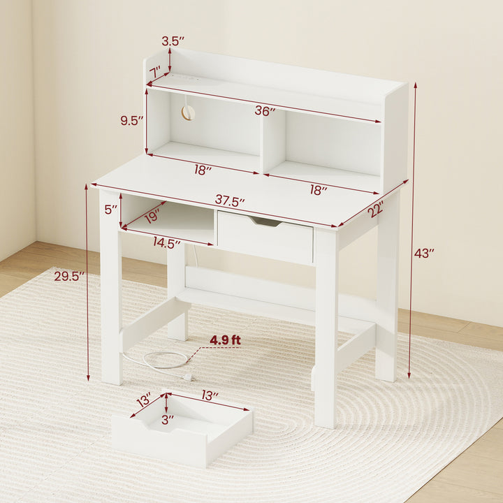 Giantex White Computer Desk with Hutch, Home Office Desk with Power Outlets, USB Ports