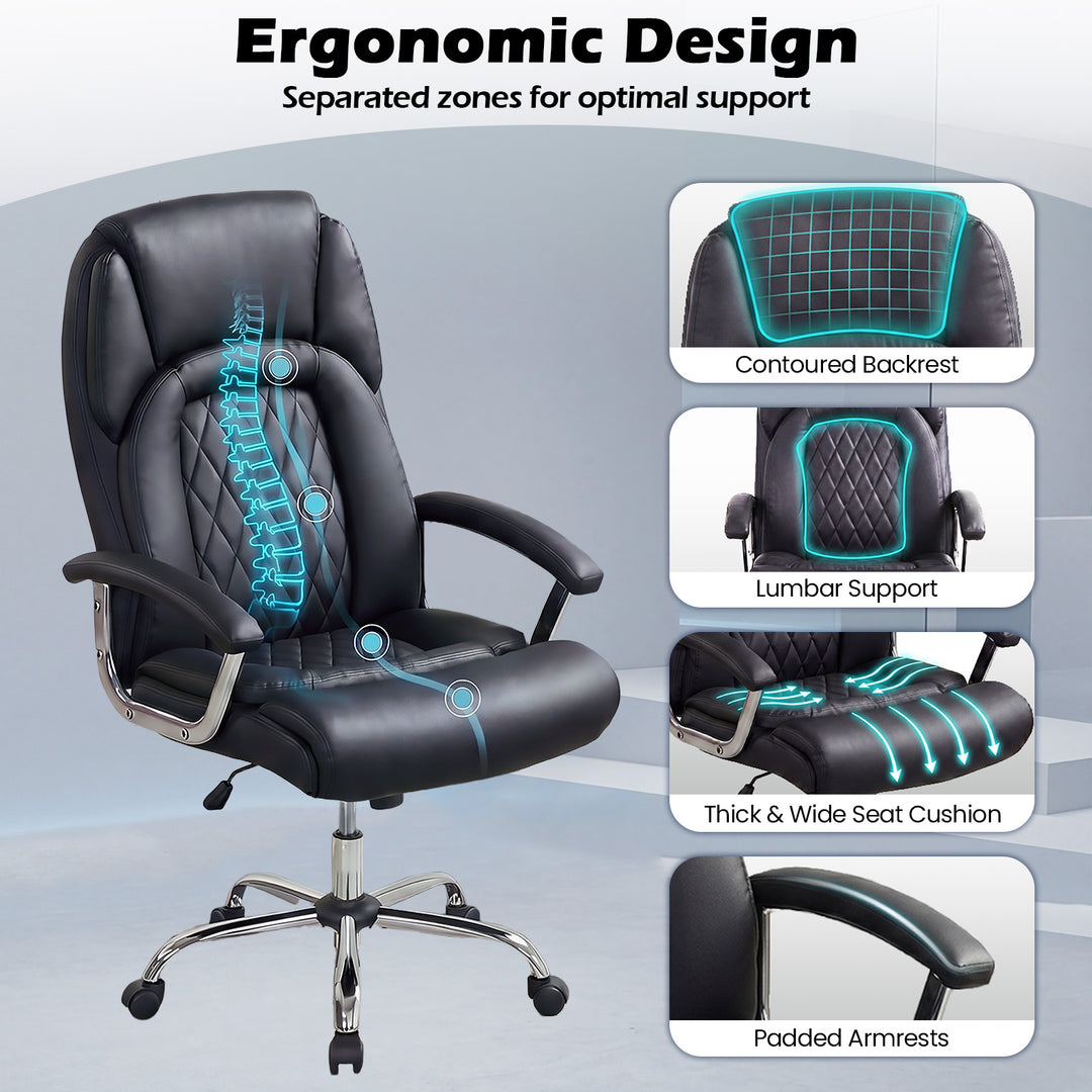 Giantex Ergonomic Leather Office Chair – Adjustable Swivel Executive Desk Chair with Armrests &amp; Rocking Backrest