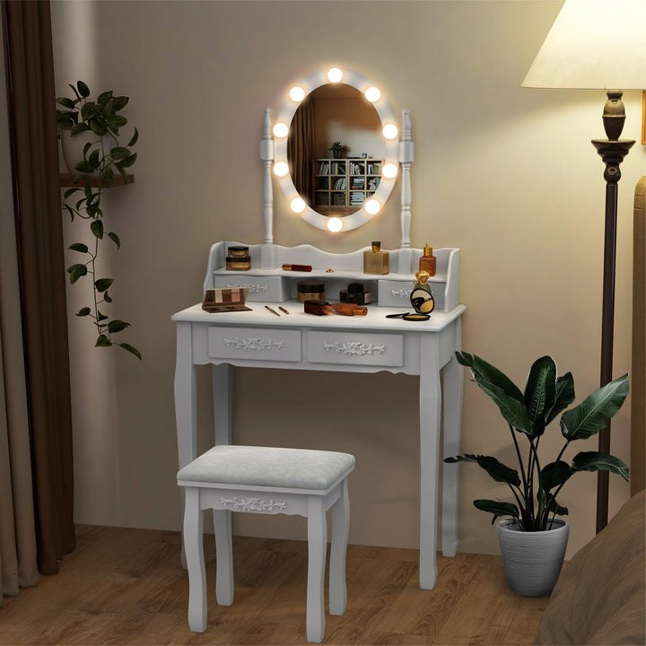 CHARMAID Girls Vanity Table with Lighted Mirror and Stool
