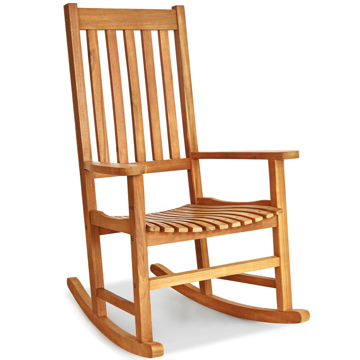Giantex Rocking Chair Acacia Wood Frame Outdoor&amp; Indoor