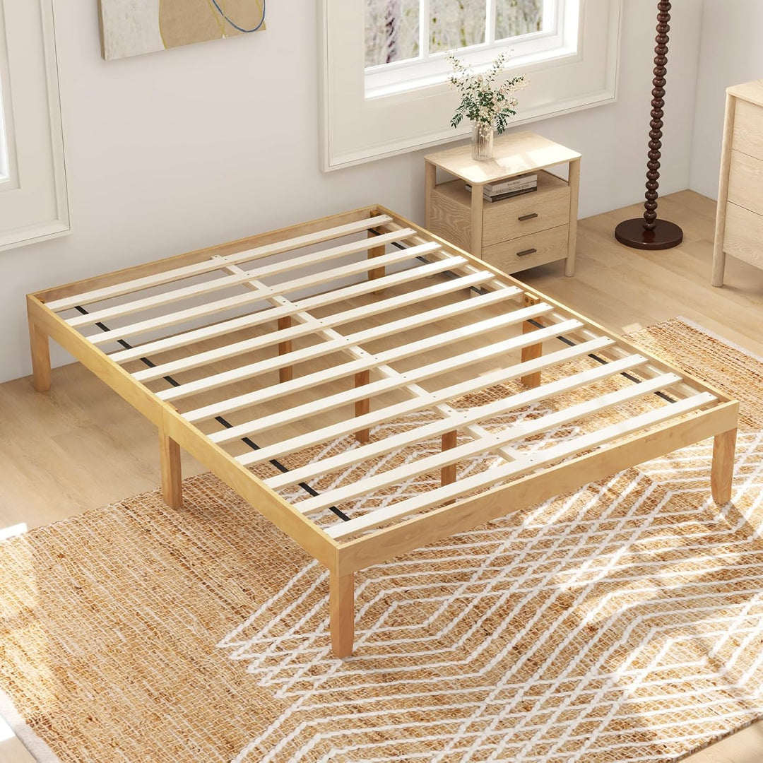 Giantex 14 Inch Twin Wood Platform Bed Frame, Minimalist Twin Bed Frame with Wooden Slats Support &amp; Rubber Wood Legs