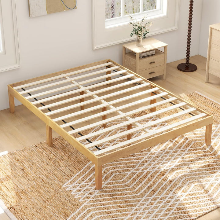 Giantex 14 Inch Twin Wood Platform Bed Frame, Minimalist Twin Bed Frame with Wooden Slats Support &amp; Rubber Wood Legs