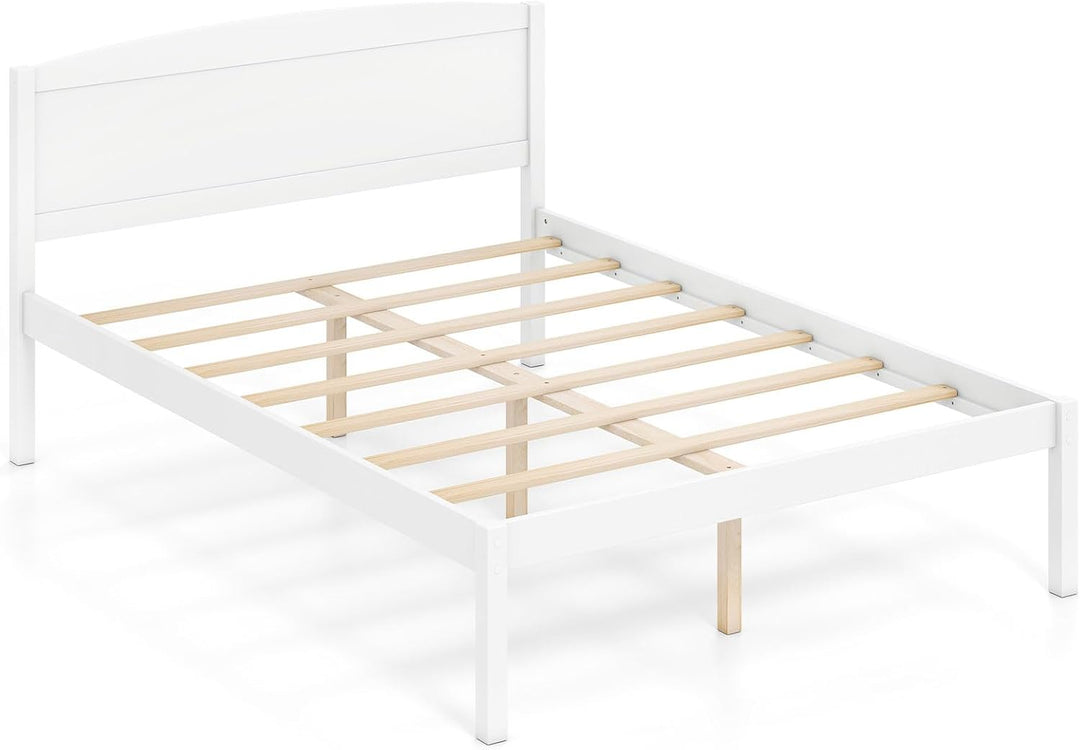 GIANTEX Wooden Bed Frame with Curved Headboard, Wood Slat Support | Farmhouse Platform Bed w/Heavy Duty Mattress Foundation