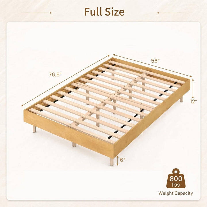 GIANTEX Wood Floating Bed Frame Queen Size with Smart LED Light, Natural | Modern Platform Bed w/Heavy Duty Mattress Foundation