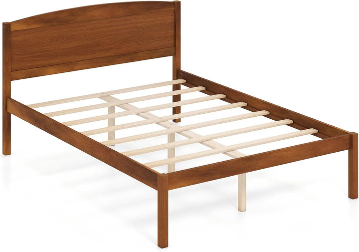GIANTEX Wooden Bed Frame with Curved Headboard, Wood Slat Support | Farmhouse Platform Bed w/Heavy Duty Mattress Foundation