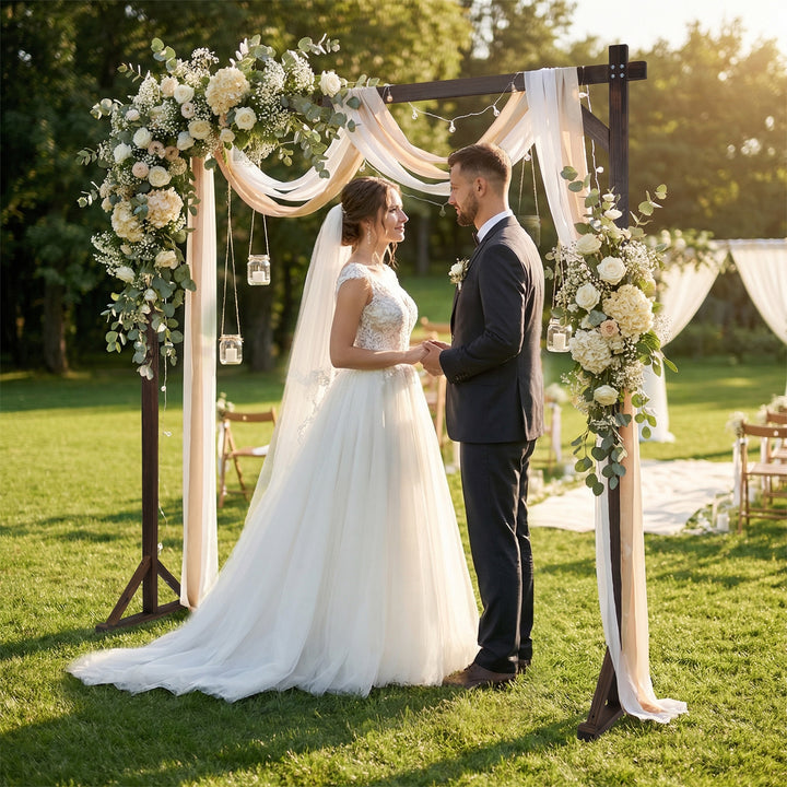 Giantex Wooden Wedding Arch for Ceremony, 7.2 FT Square Solid Wood Arbor for Wedding Backdrop Stand