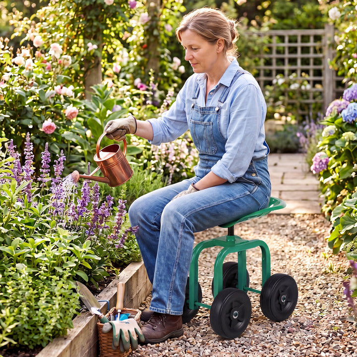 Giantex Garden Cart, Rolling Workseat with 4 Wheels, Garden Stool 360-degree Swivel Work Seat &amp; Adjustable Heigh
