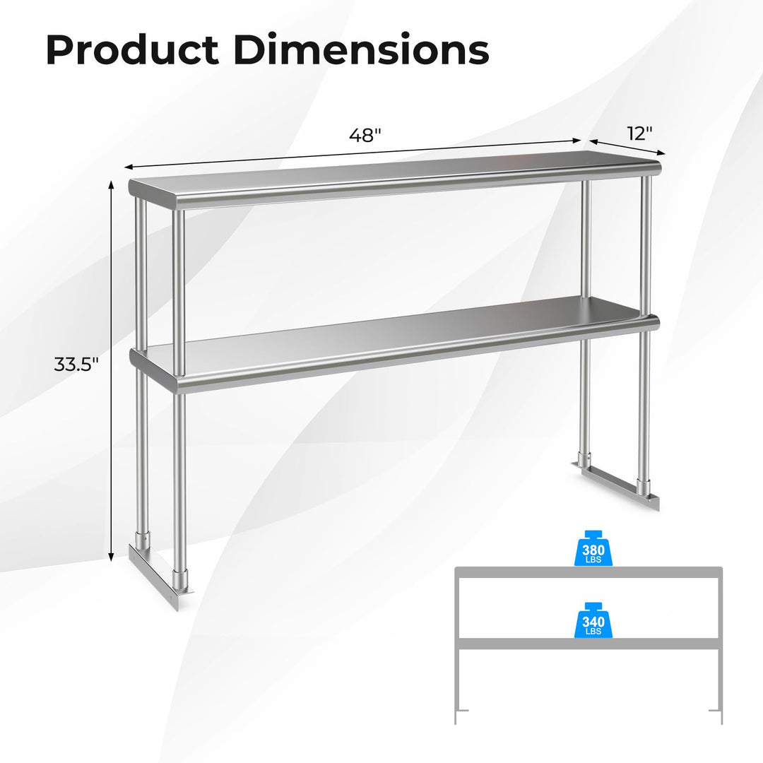 Giantex 48 Inch Stainless Steel Overshelf with Adjustable Lower Shelf