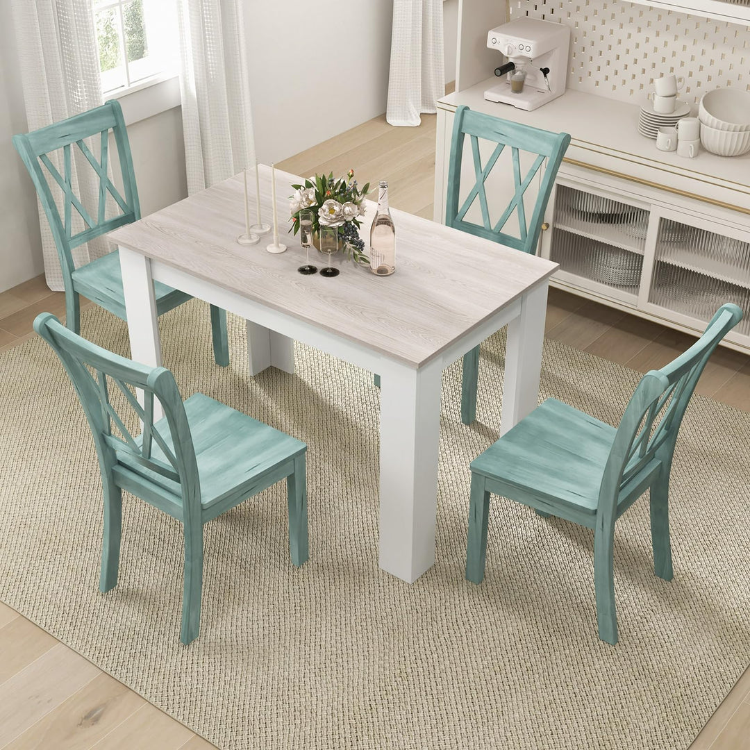 Giantex 5-Piece Dining Table Set, Modern Rectangle Dining Table &amp; High Back Chairs Set for 4