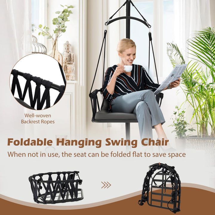 Giantex Hanging Swing Chair W/Stand, Cozy Seat &amp; Back Cushions