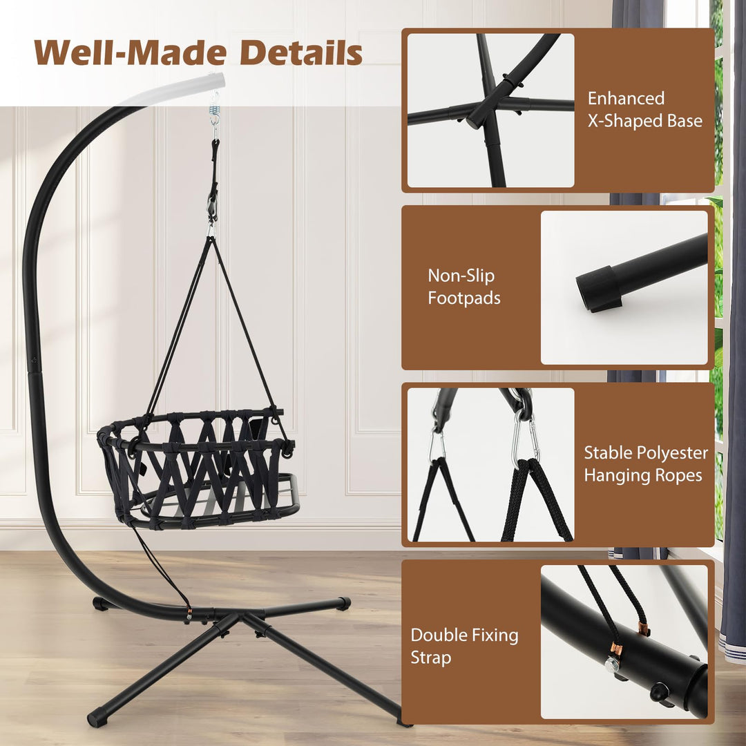Giantex Hanging Swing Chair W/Stand, Cozy Seat &amp; Back Cushions