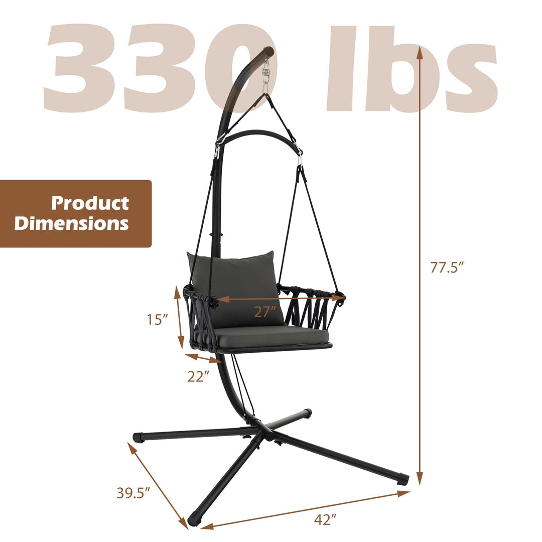 Giantex Hanging Swing Chair W/Stand, Cozy Seat &amp; Back Cushions