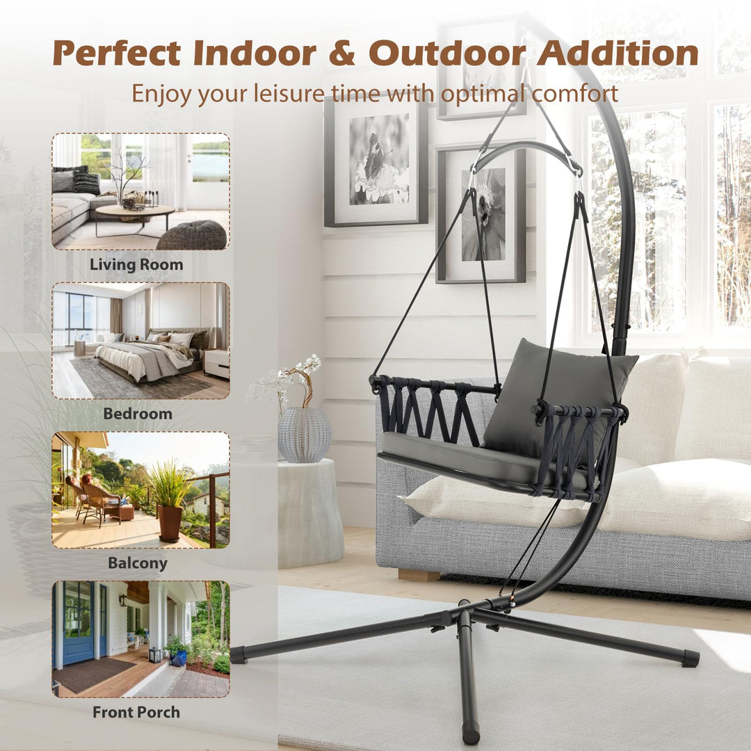 Giantex Hanging Swing Chair W/Stand, Cozy Seat &amp; Back Cushions