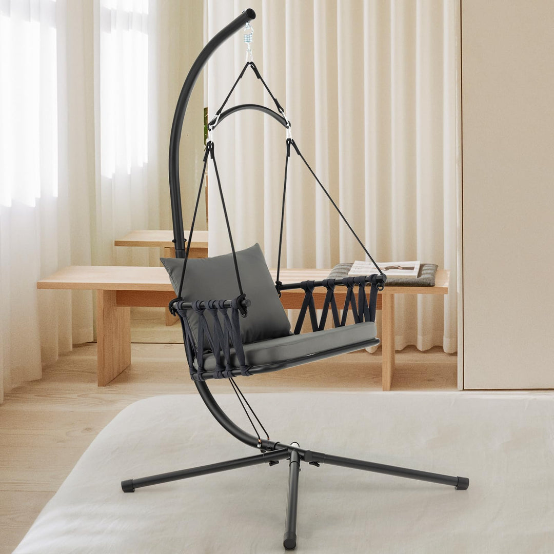 Giantex Hanging Swing Chair W/Stand, Cozy Seat &amp; Back Cushions