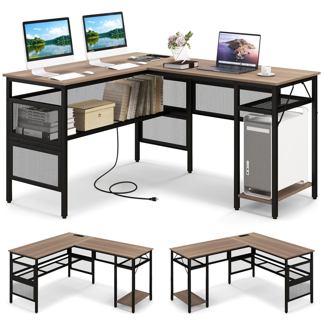 Giantex L Shaped Desk with Power Outlets &amp; USB Ports