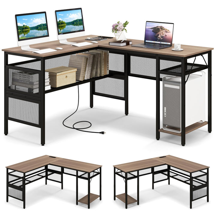 Giantex L Shaped Desk with Power Outlets &amp; USB Ports