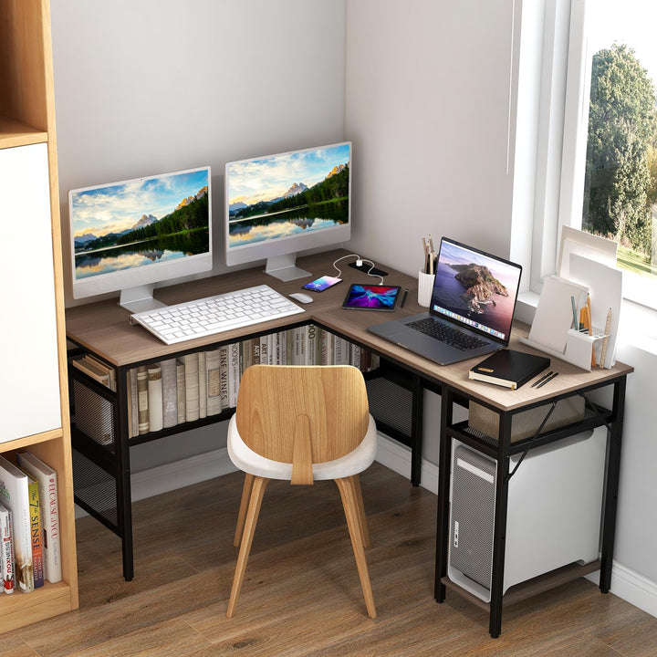 Giantex L Shaped Desk with Power Outlets &amp; USB Ports