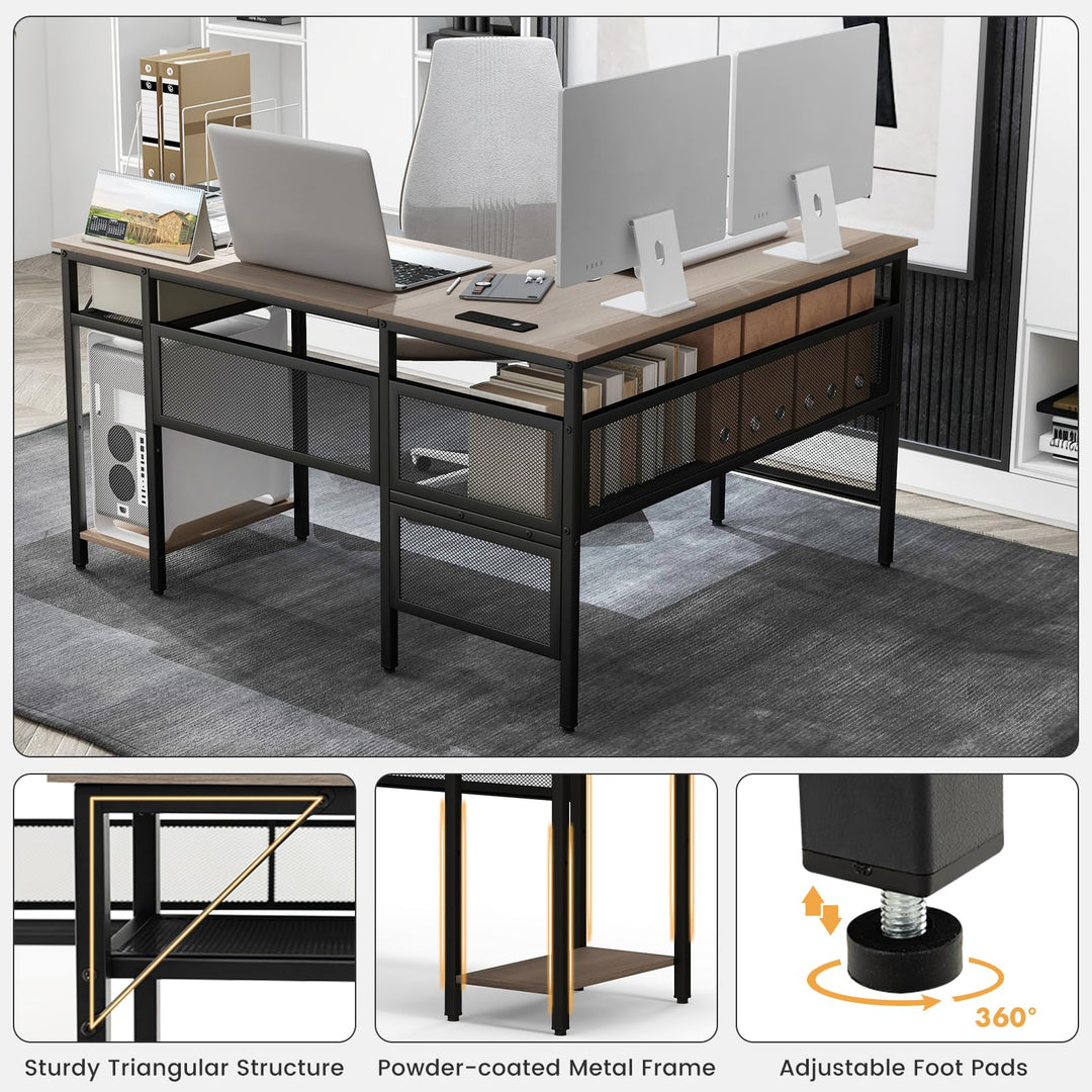 Giantex L Shaped Desk with Power Outlets &amp; USB Ports