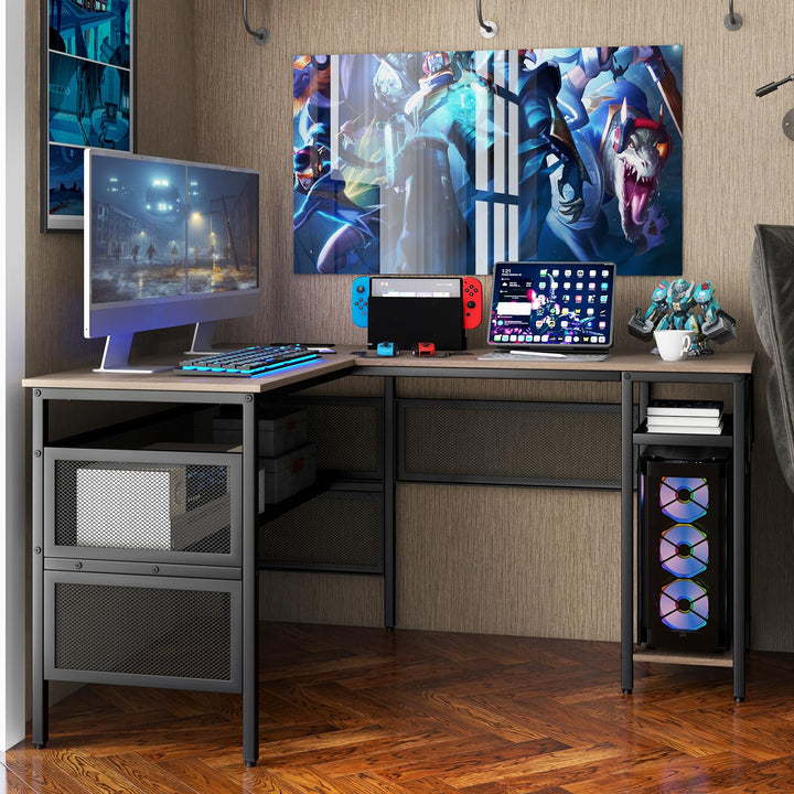 Giantex L Shaped Desk with Power Outlets &amp; USB Ports