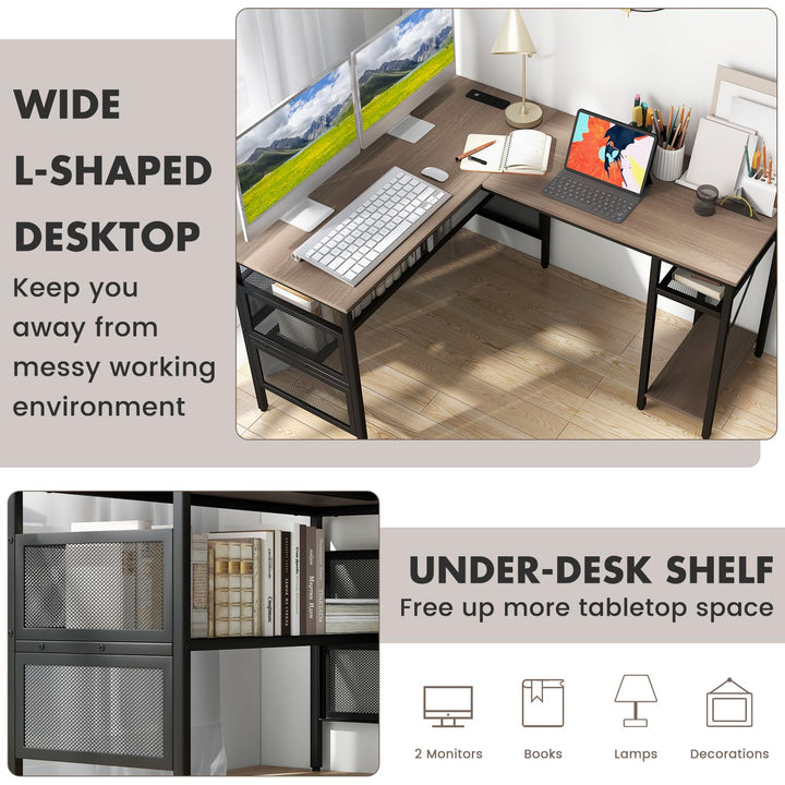 Giantex L Shaped Desk with Power Outlets &amp; USB Ports