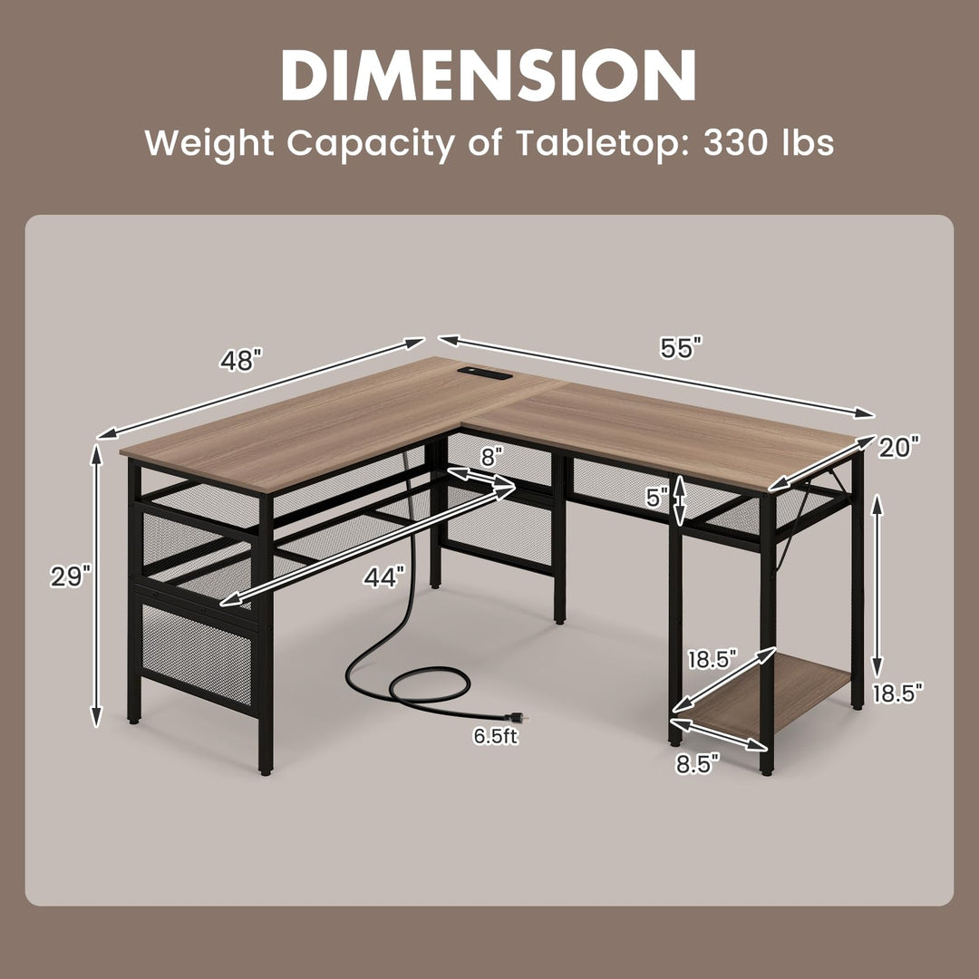 Giantex L Shaped Desk with Power Outlets &amp; USB Ports