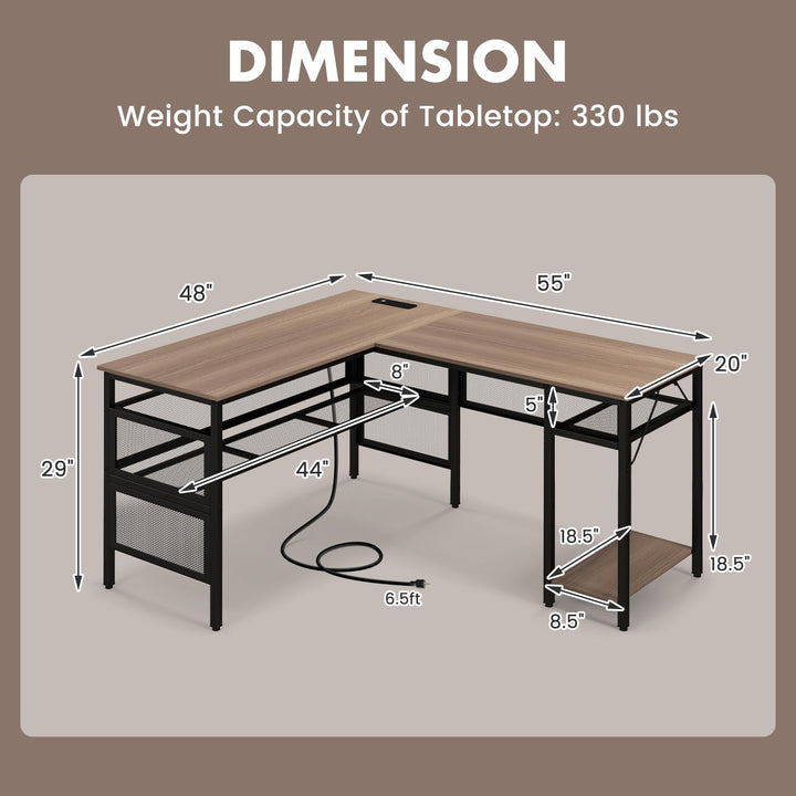 Giantex L Shaped Desk with Power Outlets &amp; USB Ports
