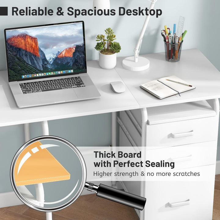 Giantex Folding Desk for Small Space, Rolling Home Office Desk with 3 Drawers &amp; Lockable Universal Wheels