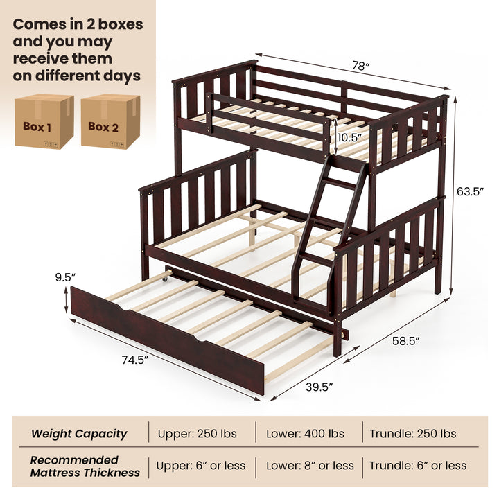 Giantex Twin Over Full Bunk Bed with Trundle, Reversible Ladder &amp; Safety Guardrails