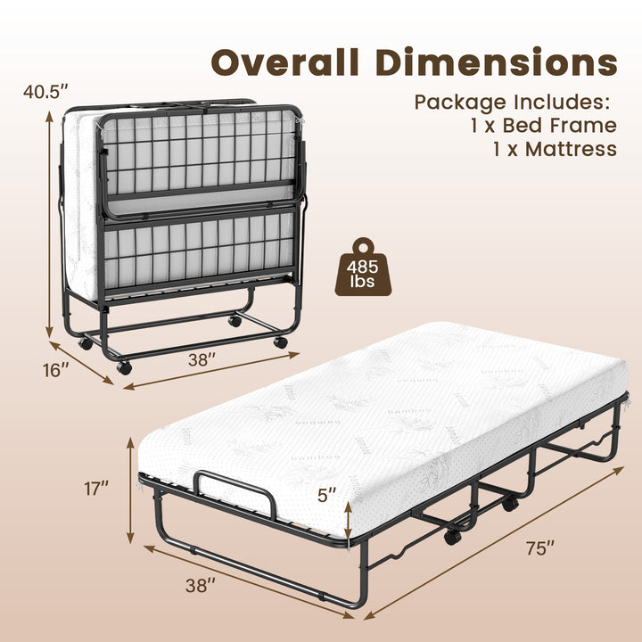 Giantex Folding Bed with 5-Inch Mattress 75" x 38" Twin Size Foldable Guest Bed
