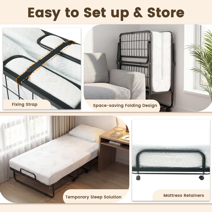 Giantex Folding Bed with 5-Inch Mattress 75" x 38" Twin Size Foldable Guest Bed