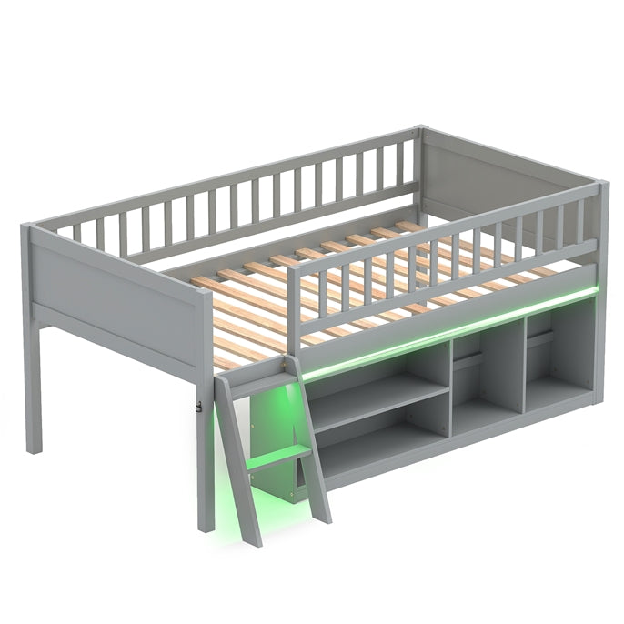 GIANTEX Low Loft Bed Twin Size with LED Lights